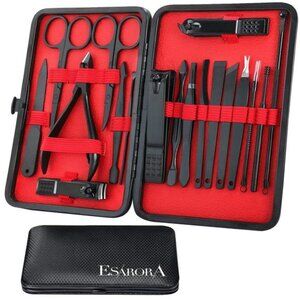 Manicure Set, 18 in 1 Stainless Steel Professional Pedicure Kit Nail Scissors